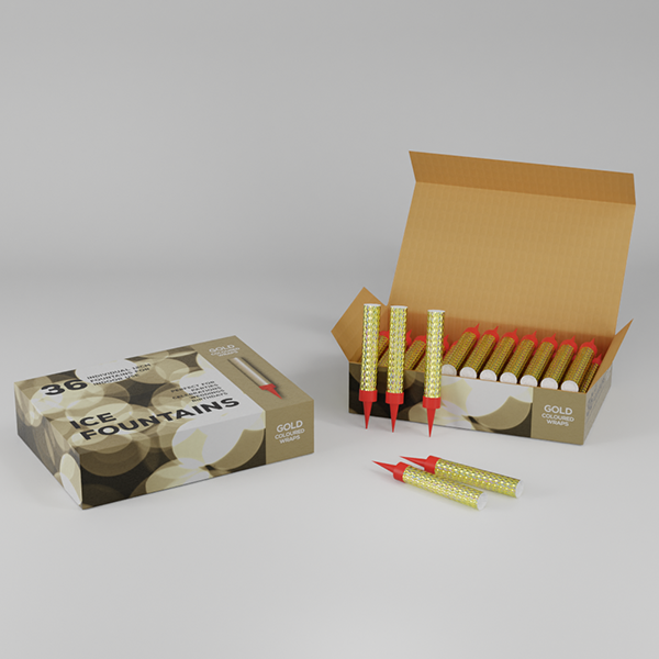36 x Ice Fountains in a Box - Gold Holographic Wrapper