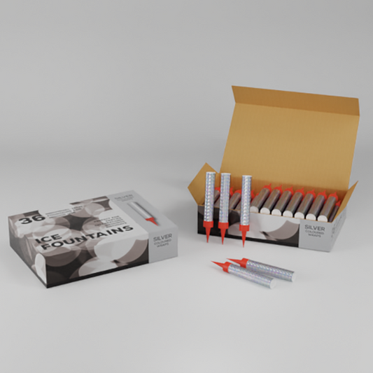 36 x Ice Fountains in a Box - Silver Holographic Wrapper