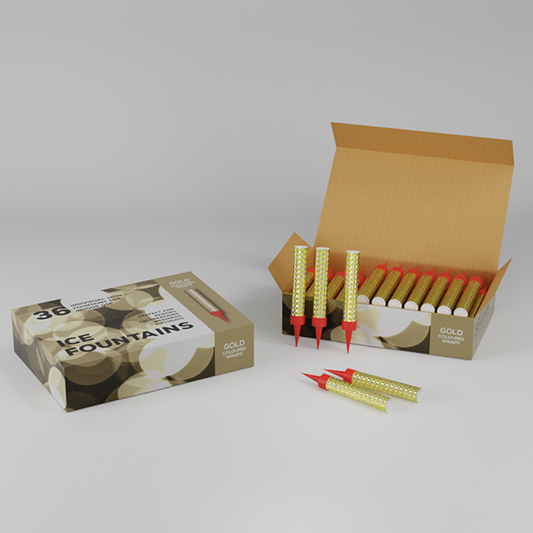 36 x Ice Fountains in a Box - Gold Holographic Wrapper